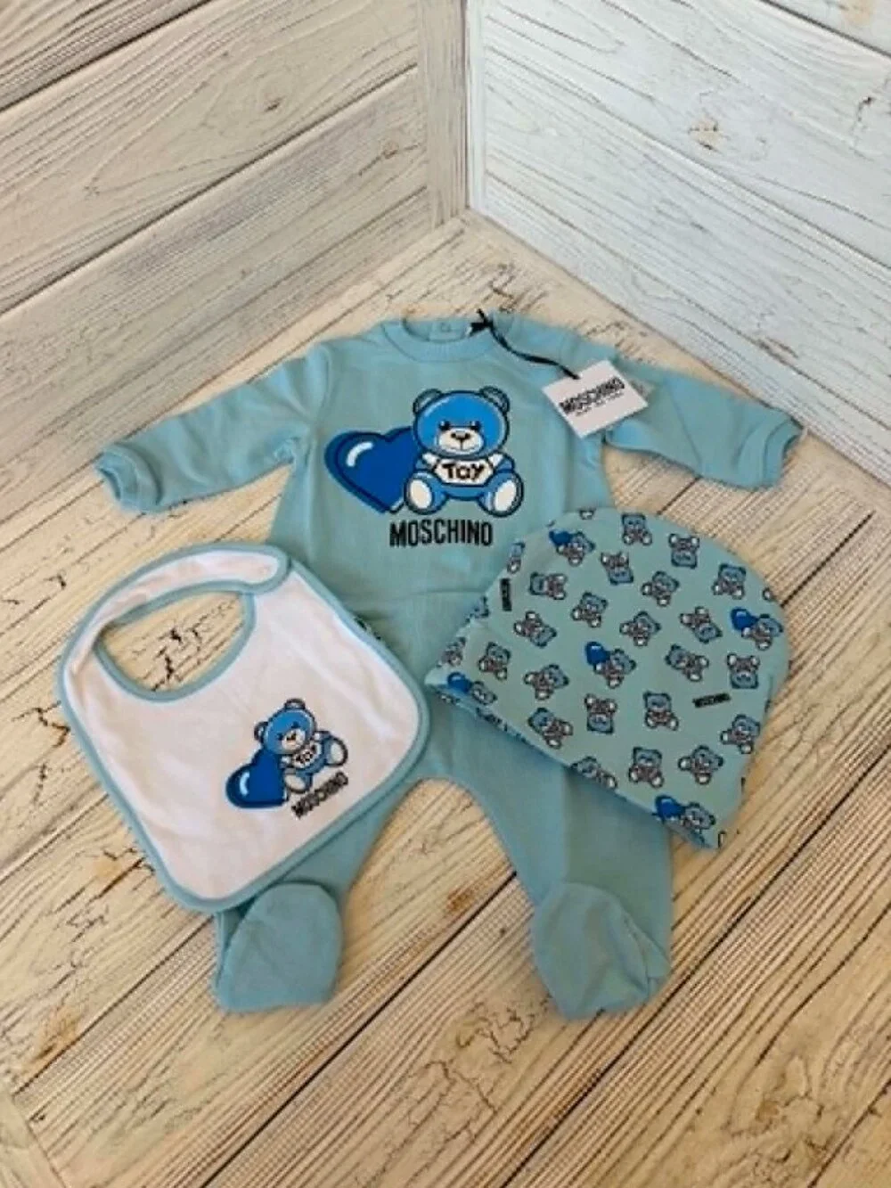 Moschino Baby Bodysuit Set With Hat And Bib - Size 1-3 M